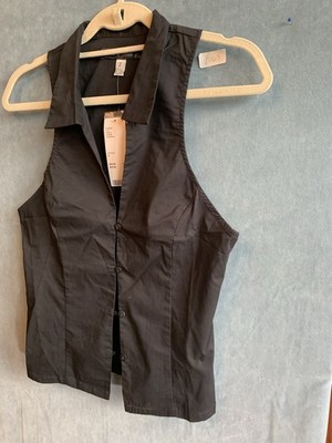 Urban Outfitters Sleeveless Jet Black Button-Up Top Size SMALL