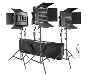 Neewer 3x 660 Bi-Color LED Video Light Kit + 3 D-Fuse Softboxes Stands