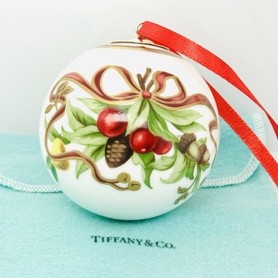 Tiffany Holiday Ball Ornament Christmas Mistletoe Bone China