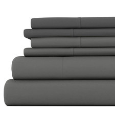 6-Piece Gray Solid Microfiber Queen Sheet Set