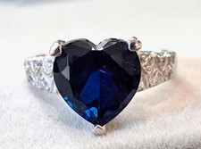 Sterling Silver Ring with Medium Heart Shaped Dark Blue CZ Stone, Size 8 New