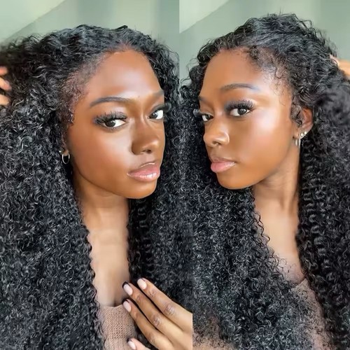 4C Edges Perücke Kinky Curly 13x4 HD Lace Frontal Wig Echthaar Kleberlos Deep Wave - Bild 5 von 7