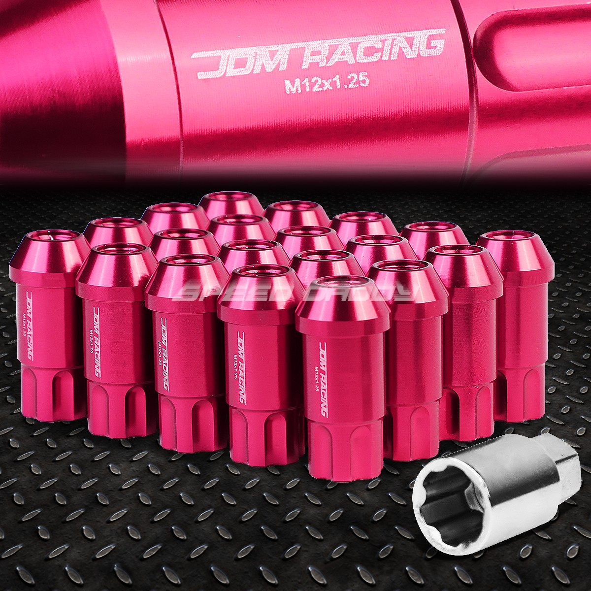 JDM OPEN-END ALUMINUM PINK 20 LUG NUTS/SET+LOCK KEY M12X1.25 25MM