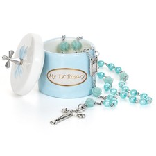 My First Blue Rosary and Keepsake , Catholic Baptism Gift for Baby Boy, Chris...