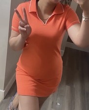 Calvin Klein Womens Orange Solid Collared Stretch Knit Shift Dress Size M