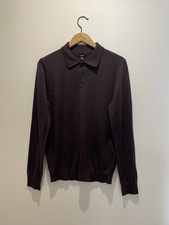 Reiss Men's Trafford Long Sleeve Merino Button Polo Size S Rrp £98