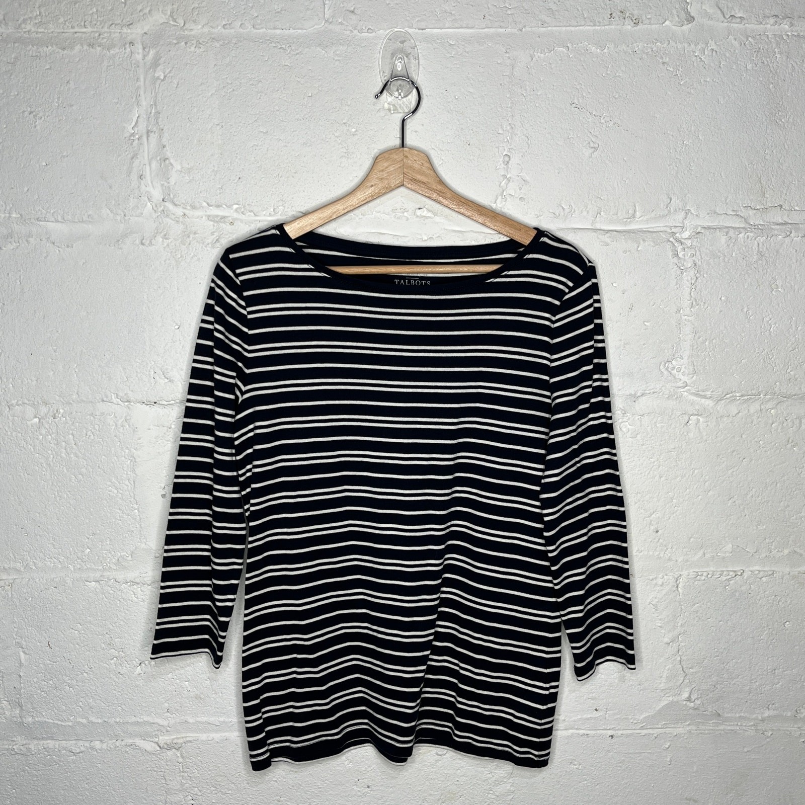 Talbots Striped 3/4 Sleeve Cotton T-Shirt Women’s Navy White Size Medium