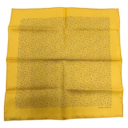 HERMES Petit Carré Carré 45 Gavroche Silk 100% Scarf Yellow Blue