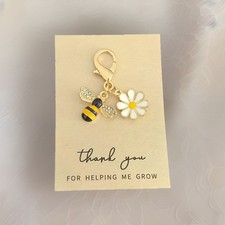 Yellow Black Enamel Bumblebee Daisy Keychain Bag Charm Premium Dust Bag
