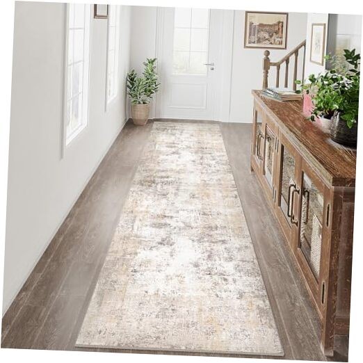 2x12 Washable Neutral Beige Grey Runner Rug 2ft by 12ft