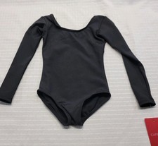 Capezio Team Basics Long Sleeve Leotard Black Scoop Front Back Neckline SZ T.C