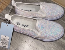 Cat Jack Madigan White Glitter Slip-On Sneakers Toddler Girls Size 10 NWT