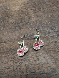 Authentic Cute Red Cherry Dangle Earrings Gold Plated Fruit Charm Drop Hook ...