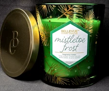 Bellevue Luxury Candle Mistletoe Frost Soy Blend 2 Wick Pine Green Gold 12 Oz