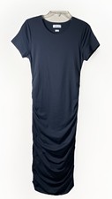 Aritzia Babaton Black Midi T Shirt Dress Ruched Bodycon Covet Short Sleeve Large