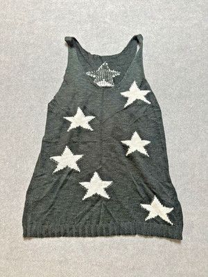 Black White Star Knit Sweater Tank Top Women Small Y2K Grunge Cozy