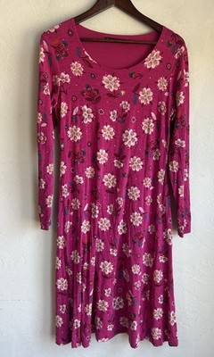 Gudrun Sjoden Floral Midi A Line Dress S Luxury Bohemian Pink Jersey Long Sleeve