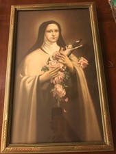 1925-1928 Framed Litho ST. THERESE of LISIEUX-22" x 13.5"-Catholic-Little Flower