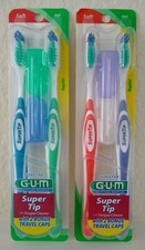 2 Sunstar GUM SuperTip Toothbrush 2pk with Travel Caps 460 Soft
