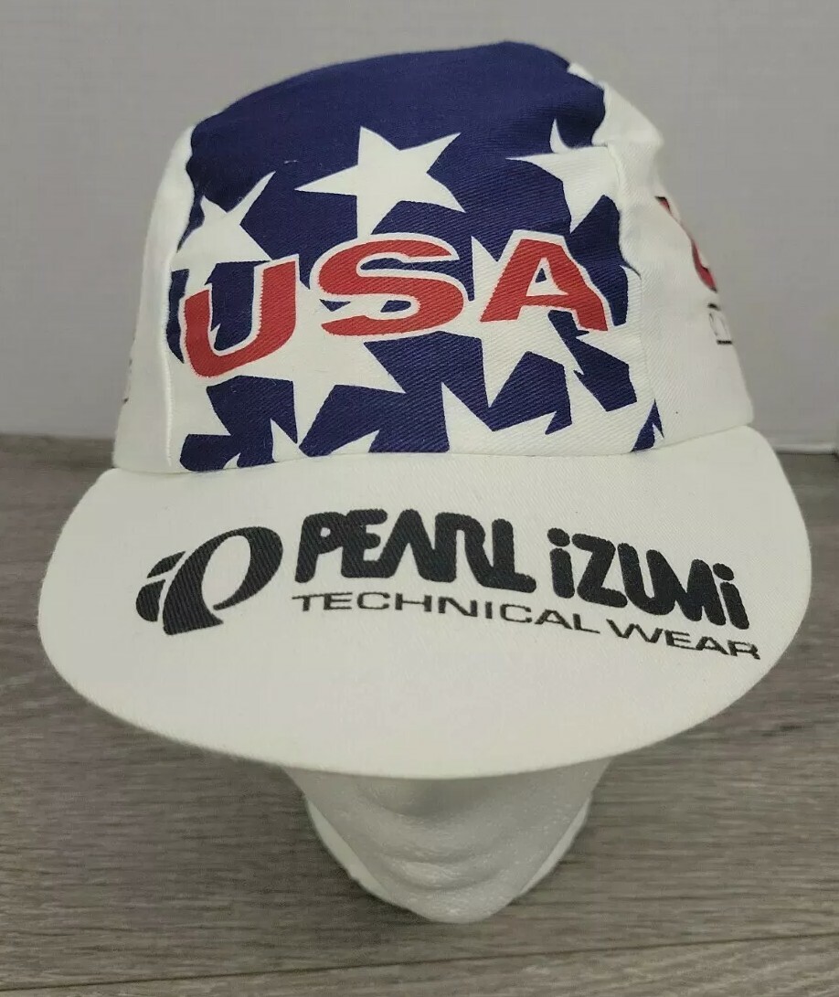 VTG Pearl Izumi Cycling Red White Blue Official USA Team Cap One