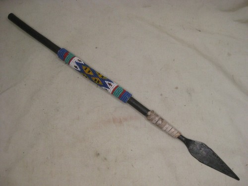 vintage small spear beaded tribal beading short thrusting metal end