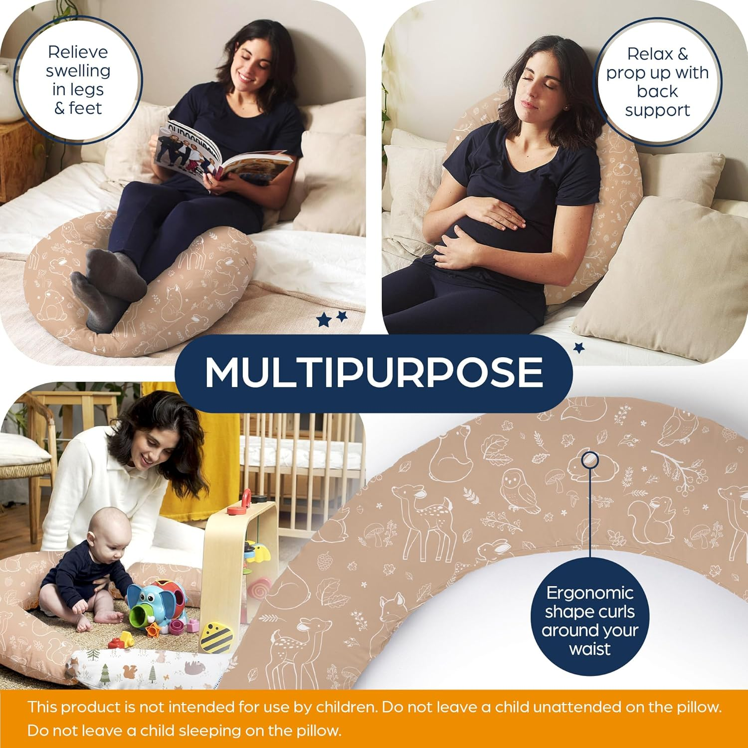 Cuscino Gravidanza E Allattamento 2 In 1 Chilling Home XXL - Con Federa In Cotone, Blu, Ideale Per Dormire E Supporto