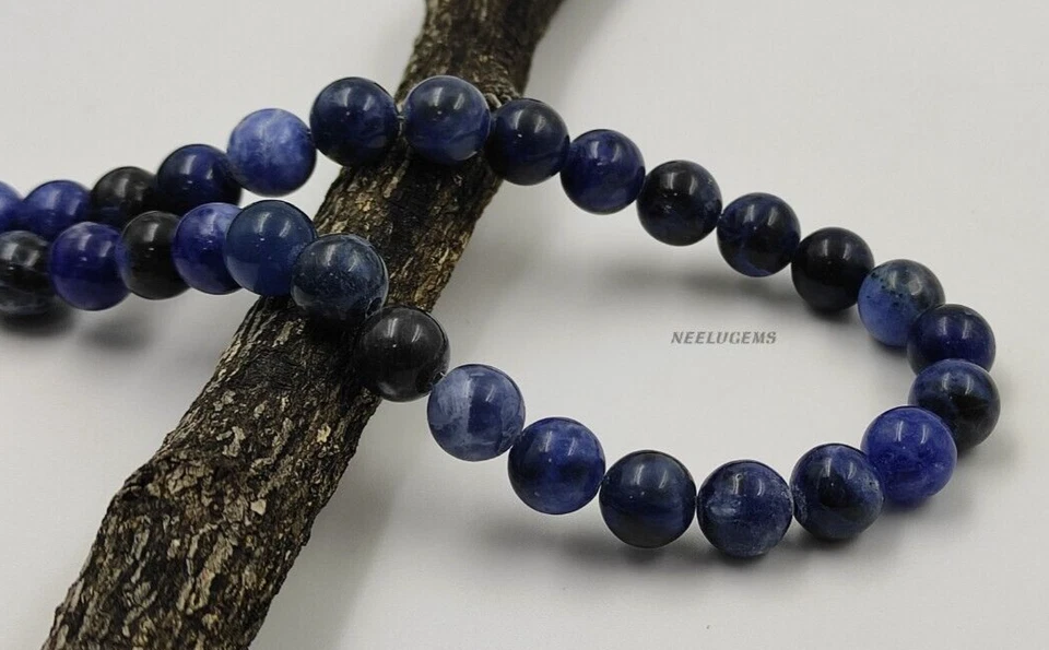 Collar de cuentas redondas de piedra de sodalita azul natural, collar de cuentas redondas naturales Foto 4 de 4