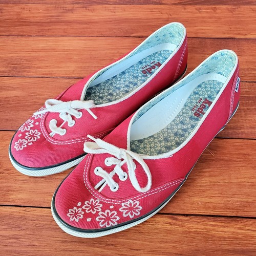 Keds Canvas Shoes Womens Sz 7 Red w/ Flowers Sneakers Athletic