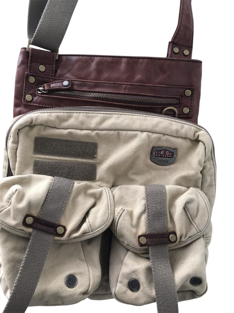DIESEL Vintage Leather & Canvas Bag Khaki Multipocket Utility
