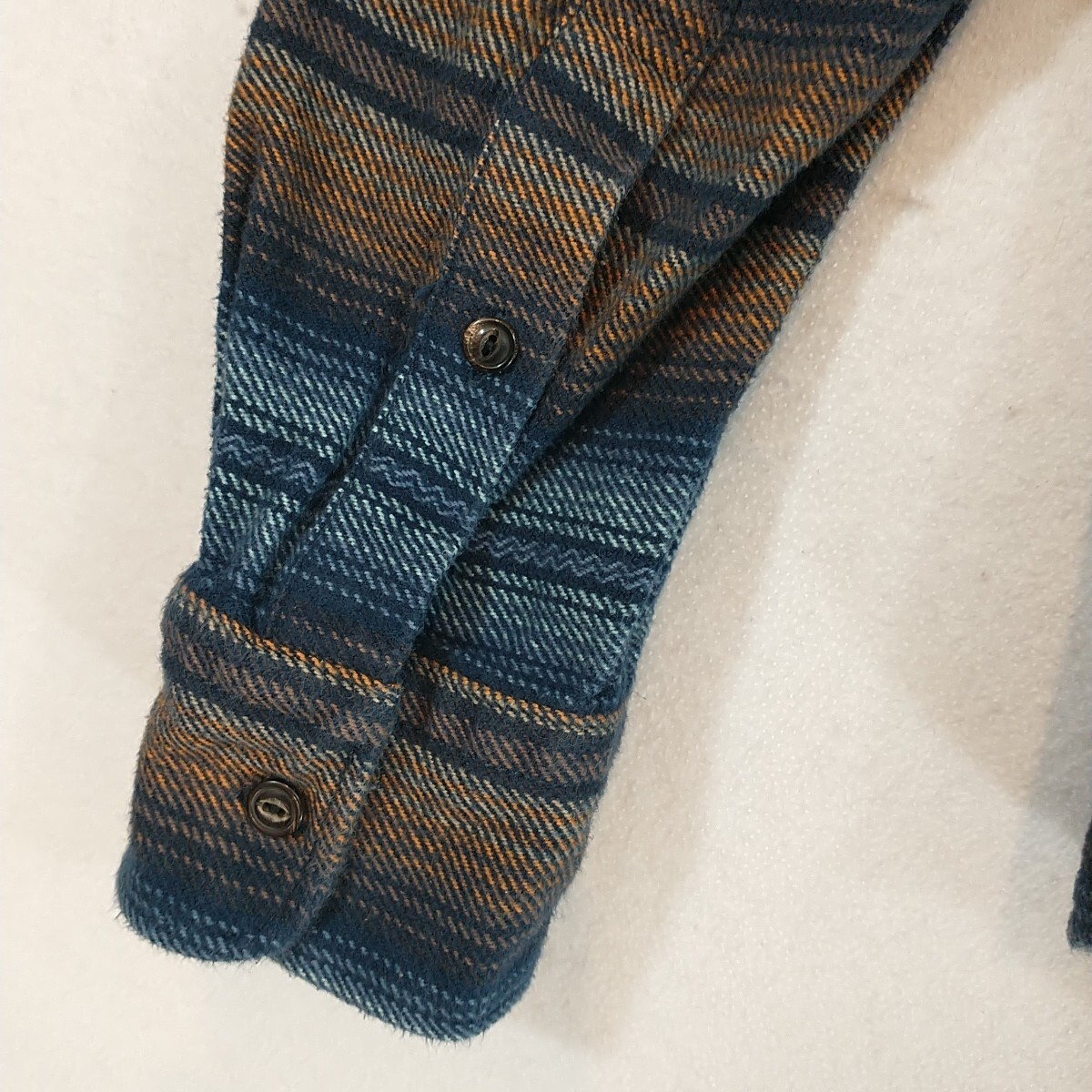 FAHERTY Blue Orange Button Up Flannel Organic Cot… - image 9