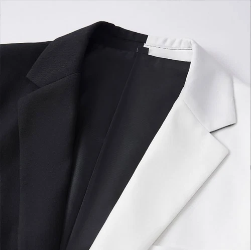 Men's Black and White Spliced Two-Piece Notch Lapel Casual Suit with Trousers - Bild 6 von 12