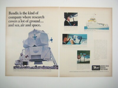 Vintage 1960s Bendix 2 Page Print Ad Lunar Module Space Exploration Astronaut