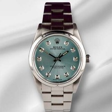 Rolex 34mm Oyster Perpetual Ice Blue Diamond Dial Stainless Steel Watch 14010