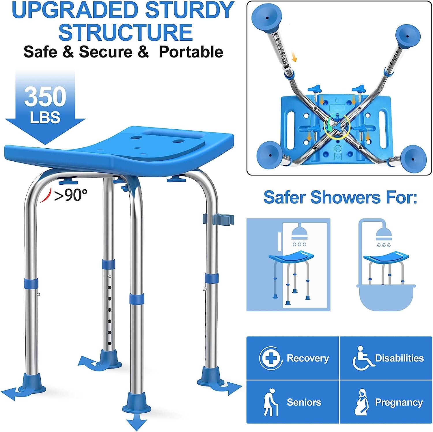 Heavy Duty Stainless Steel Shower Chair Seat, 350Lbs Adjustable Height
