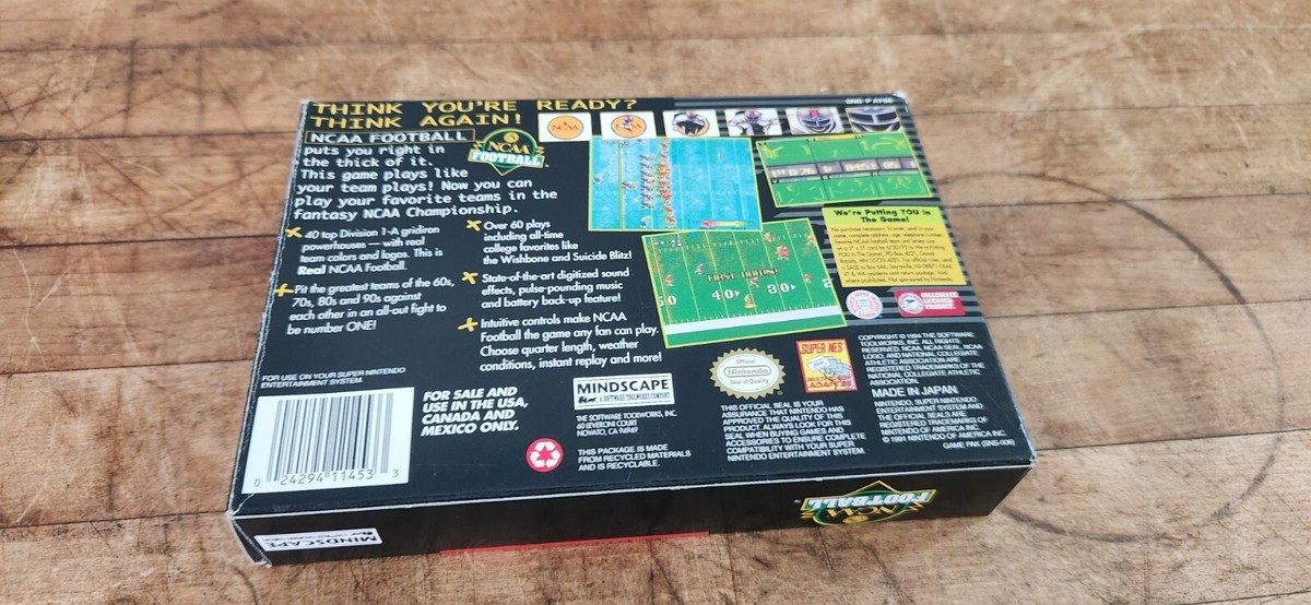 NCAAコレクション88-89 Ncaa Football (Super Nintendo SNES) Complete in Box never used