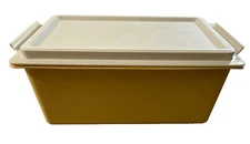 Vintage Tupperware Butter Cheese Dish Keeper Gold Top 638-10 Tan Bottom 639-10