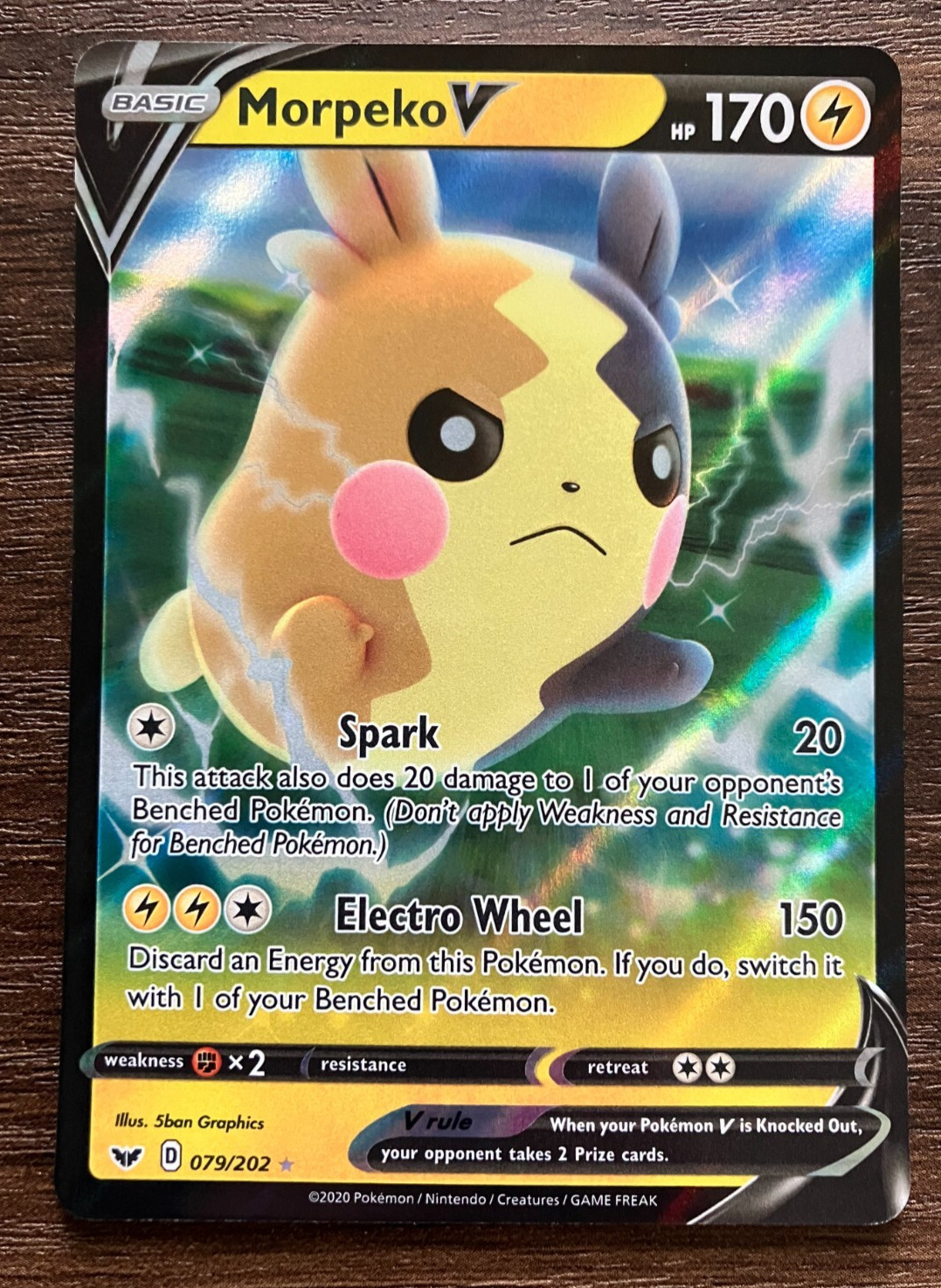 HOLO FULL ART Morpeko V 079/202 - 2020 Pokemon Sword & Shield Rare Card - NM