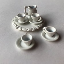 White Painted Metal Tea Set 10 Piece  1:12 Scale Dolls House Miniature Accessory