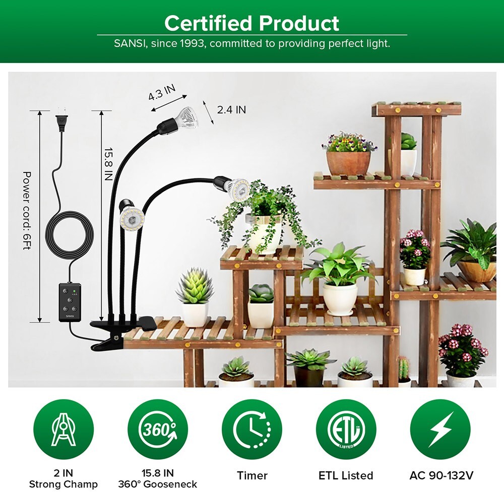 SANSI LED Grow Lights for Indoor Plants 600W Full Spectrum Clip Plant Grow Light