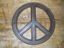 Cast Iron Hippie PEACE Sign, Flower Power Plaque Wall Decor 8 INCH Round