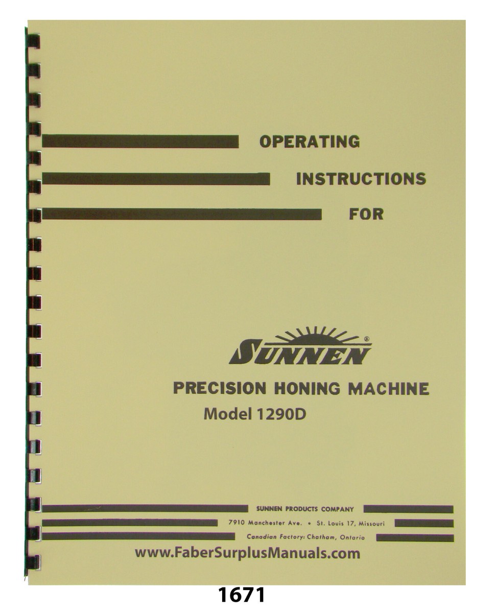 Sunnen MBB-1290D Precision Honing Machine Operating Instructions