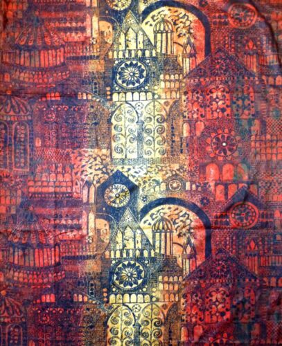 Vintage Sanderson Printed Cotton Fabric 'Facade' XXL John Piper Style 1960's - Afbeelding 1 van 15