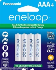 Panasonic Eneloop AAA 4 Pk Rechargeable NiMH Batteries New Gen 800mAh 2100X