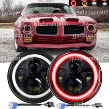 Pair 7 Led Headlights Hilo Red Drl Angel Eyes Fit Pontiac Firebird 1970-1976 Pair 7 Led Headlights Hilo Red Drl Angel Eyes Fit Pontiac Firebird 1970-1976