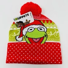 Disney The Muppets Kermit The Frog Christmas Beanie Toboggan Winter Hat Cap Pom