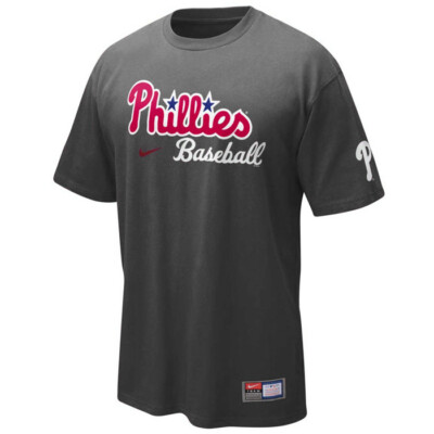 Nike Philadelphia Phillies Baseball Practice Home Wordmark Jock Tag T-Shirt  NWT