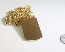 GOLD IPG PLATED PENDANT  DOG TAG SOLID  STAINLESS STEEL NECKLACE