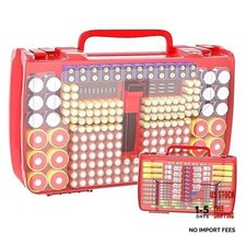 Battery Organizer Storage Case with Tester, Holds 269 Batteries Double Red