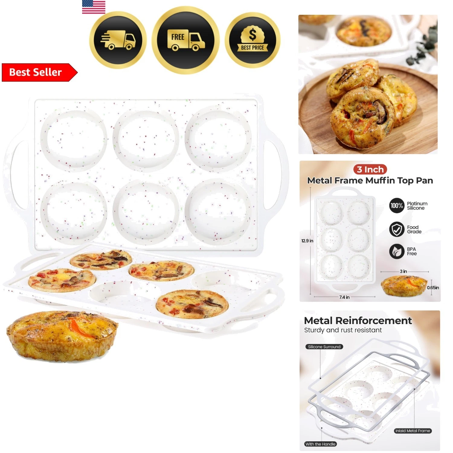 Muffin Top Pan Non Stick, Silicone Egg Molds for Breakfast Sandwiches 3 Inch ...