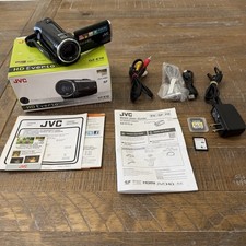 JVC GZ-E10 Full HD AVCHD Camcorder w/ Charger Manual Memory Cards and Box READ